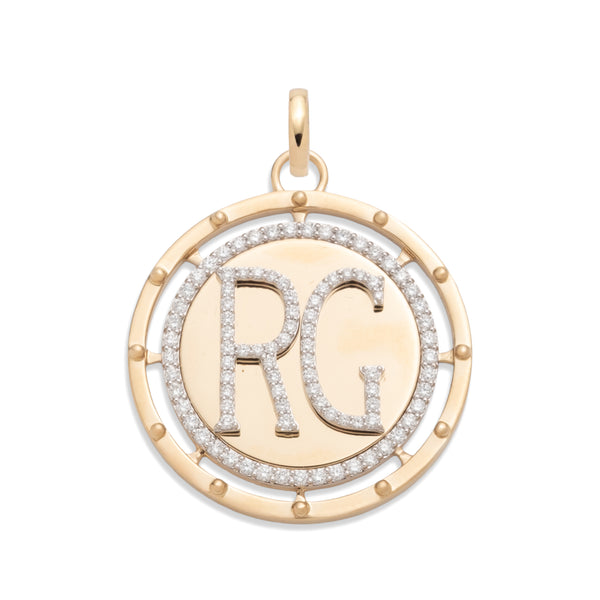 Lovestruck Pierced Custom Round Medallion : in Yellow Gold with Diamonds and an Annex Link