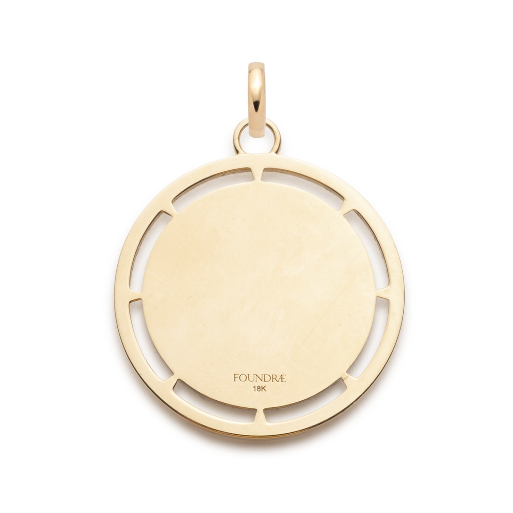 18K Yellow Gold Lovestruck Pierced Custom Round Medallion : in Yellow Gold with Diamonds and an Annex Link – FoundRae view 4