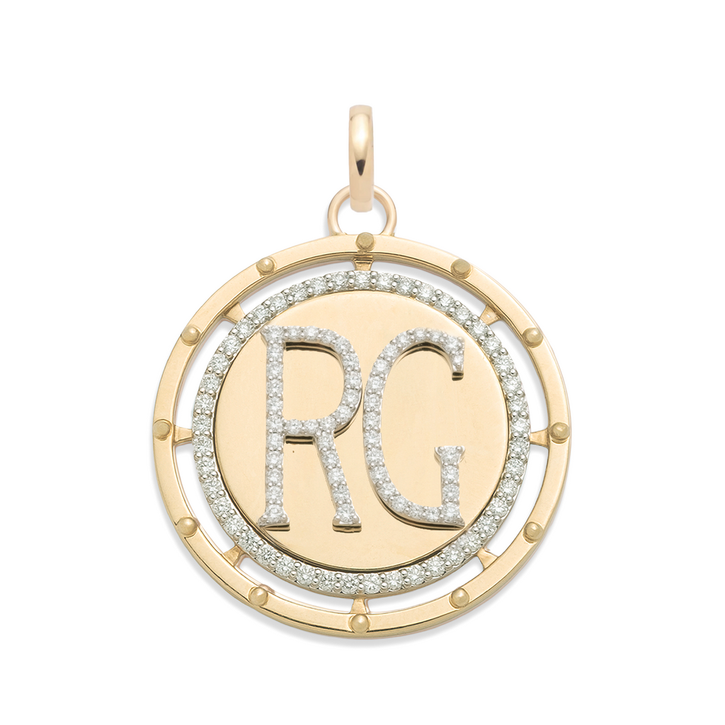 Lovestruck Pierced Custom Round Medallion : in Yellow Gold with Diamonds and an Annex Link view 1