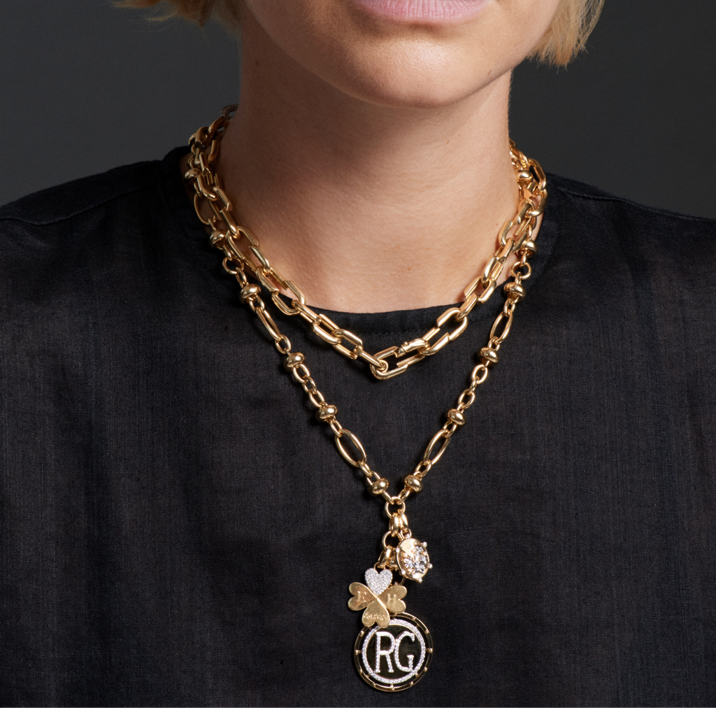 Lovestruck Pierced Custom Round Medallion : in Yellow Gold with Diamonds and an Annex Link view 2