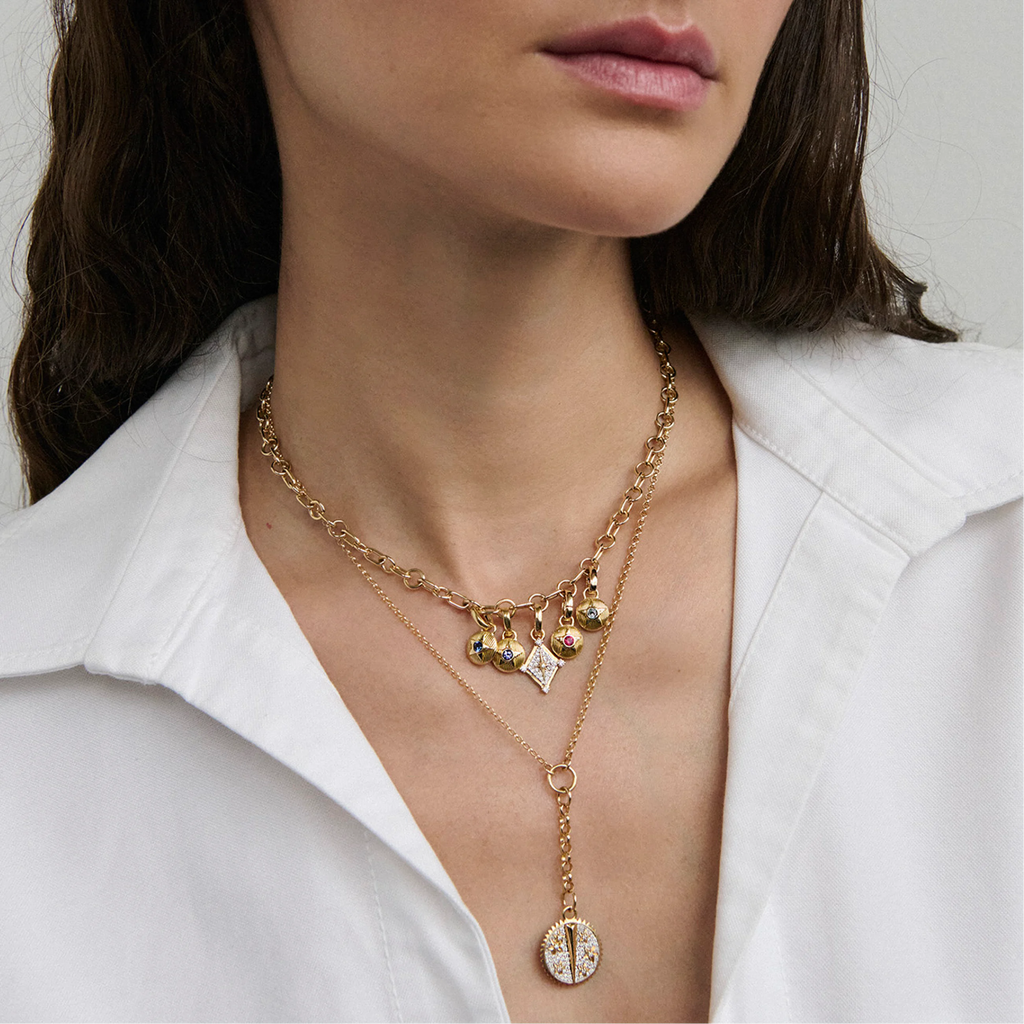 Foundation | June Birthday Starstone Petite Medallion | Grey Spinel, Yellow Gold view 2