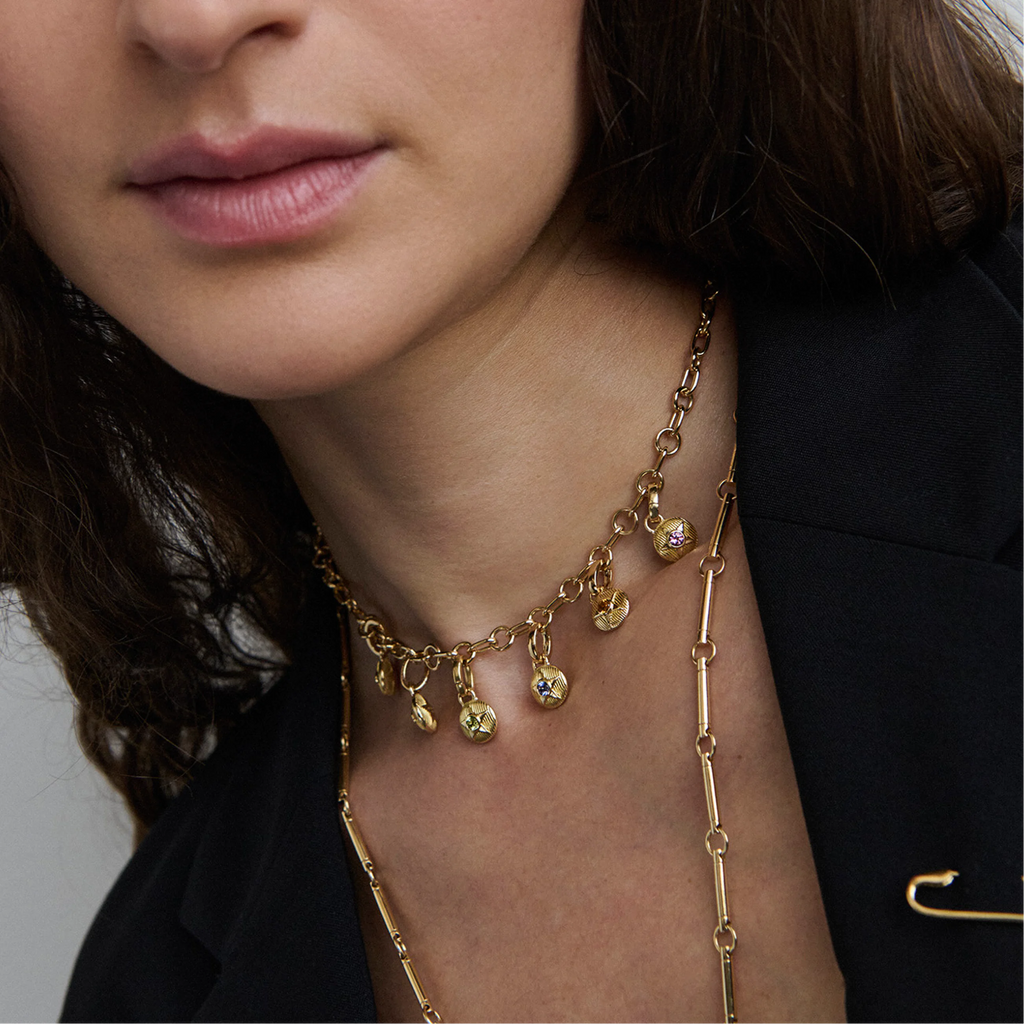 Foundation | October Birthday Starstone Petite Medallion | Pink Tourmaline, Yellow Gold view 2