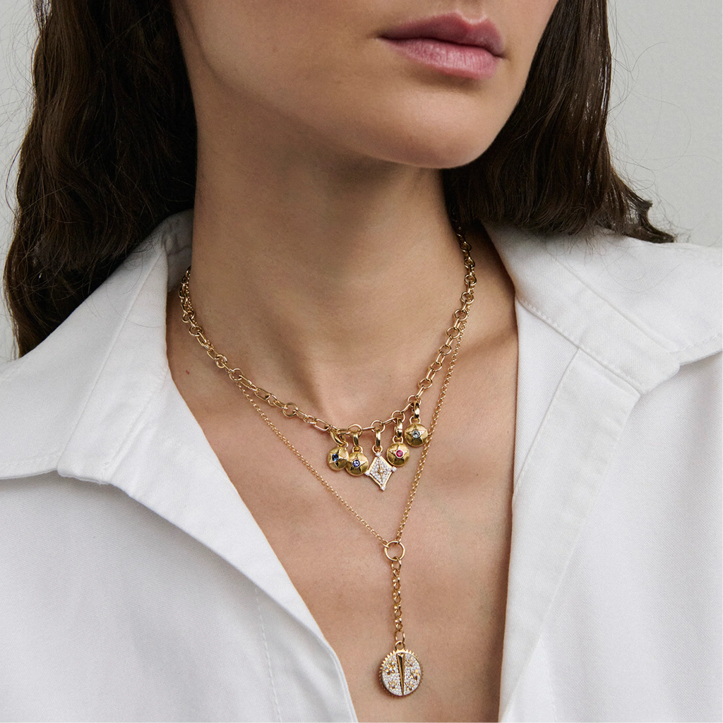 Foundation | July Birthday Starstone Petite Medallion | Ruby, Yellow Gold view 2