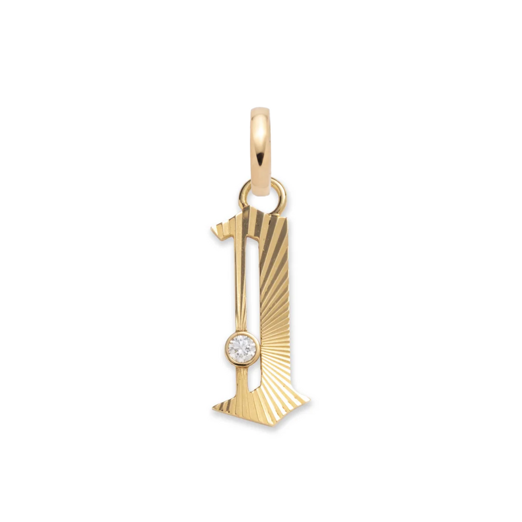 Initials & Numbers Medium Number Pendant : in Yellow Gold with Diamond and an Annex Link view 1