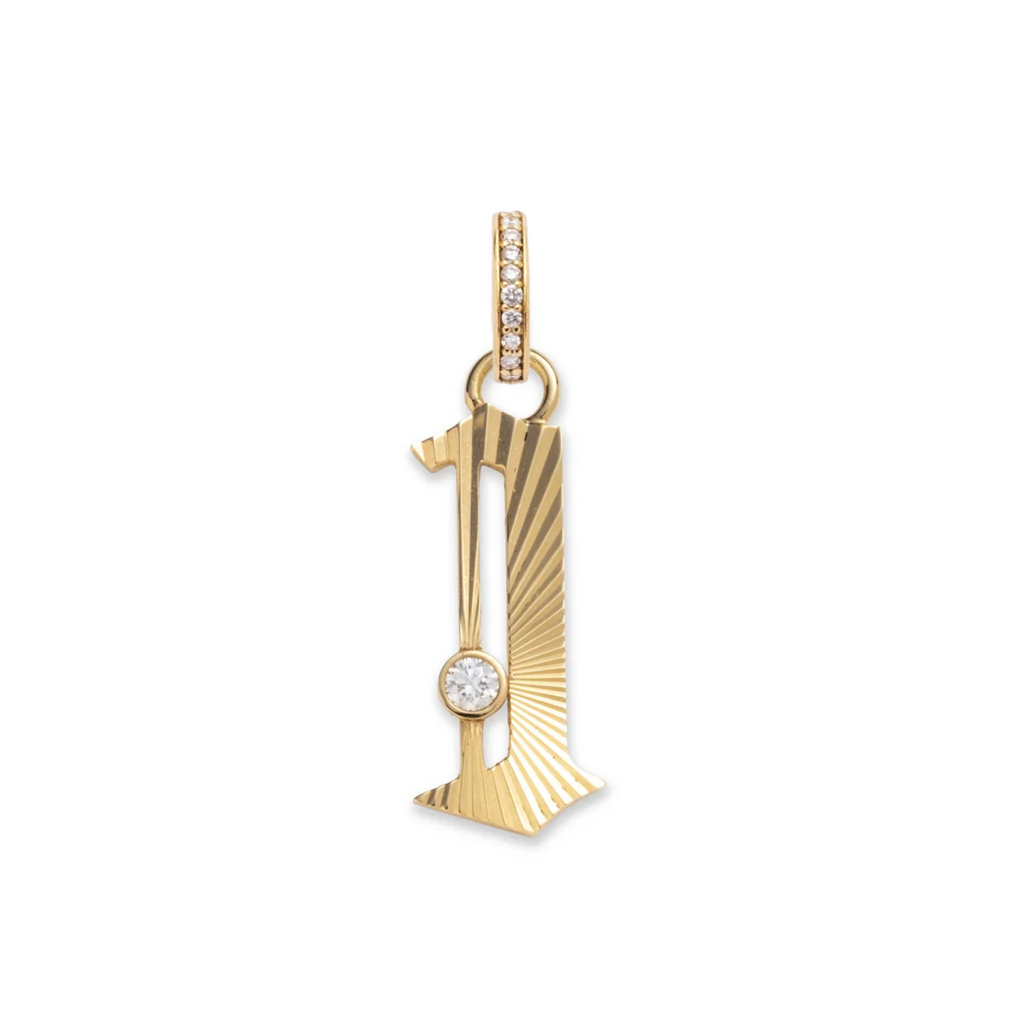 18K Yellow Gold Initials & Numbers Medium Number Pendant : in Yellow Gold with Diamond and an Annex Link – FoundRae view 3