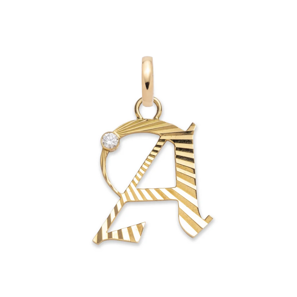 Initials & Numbers Medium Initial Pendant : in Yellow Gold with Diamond and an Annex Link view 1