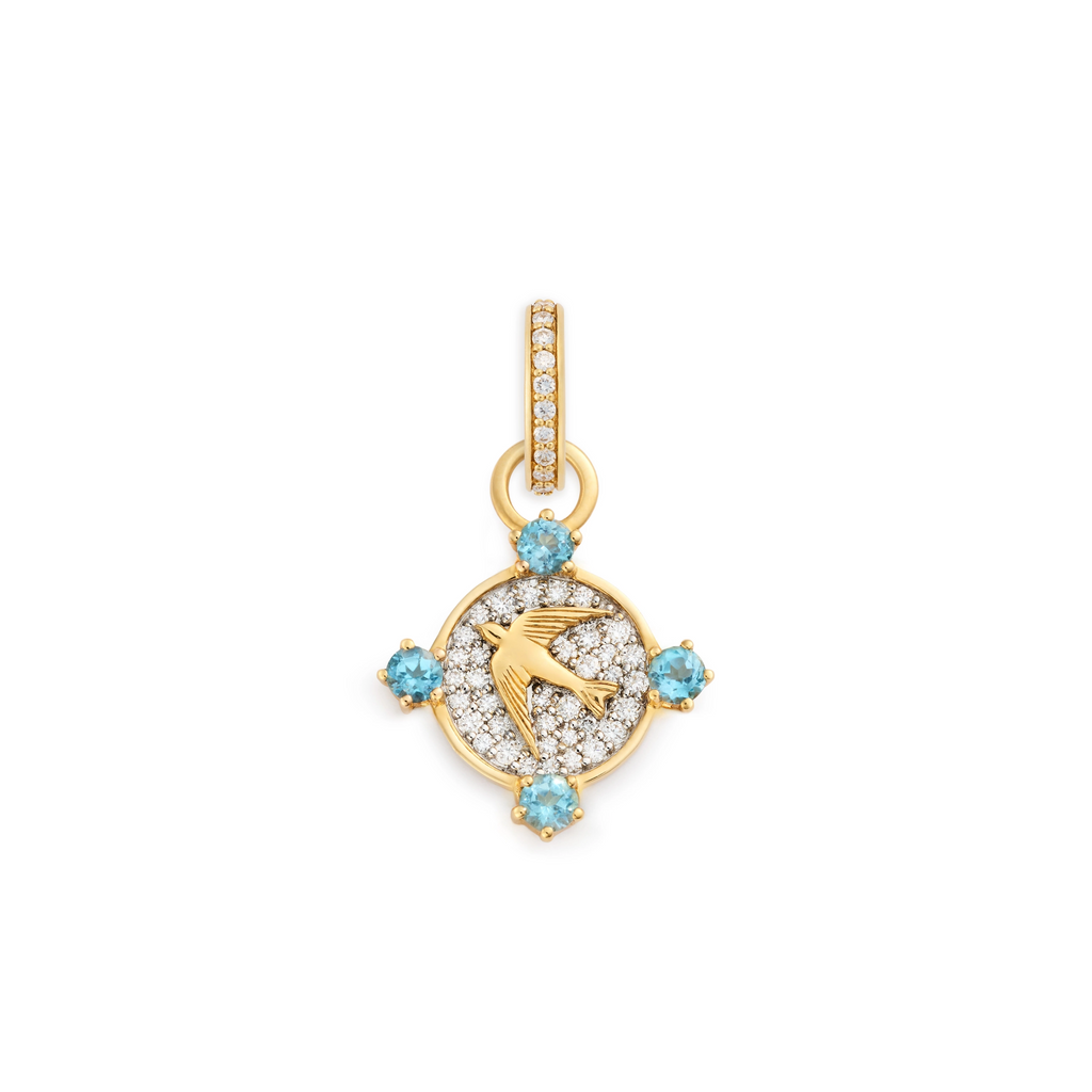 18K Yellow Gold FoundRae x Sing for Hope | Pavé Sparrow Miniature Medallion | Diamonds, Yellow Gold, Swiss Blue Topaz – FoundRae view 2