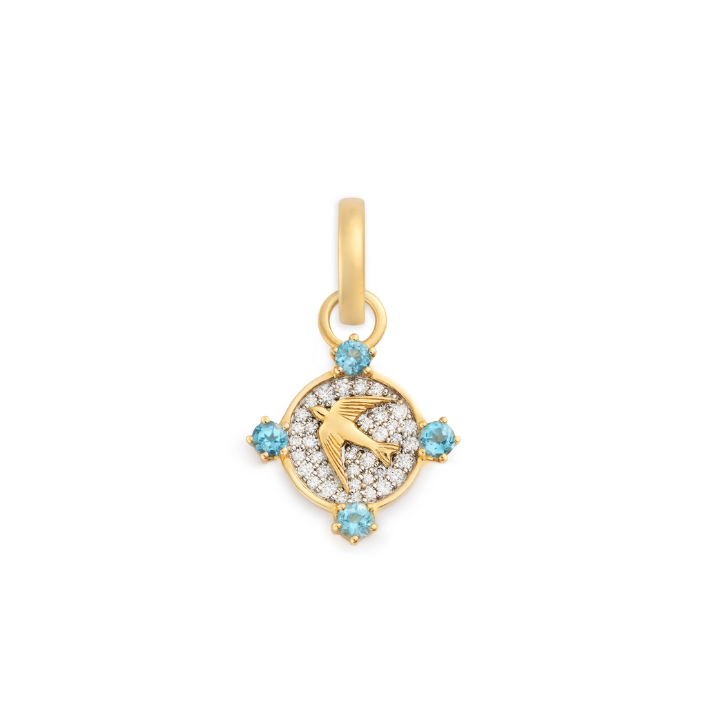18K Yellow Gold FoundRae x Sing for Hope | Pavé Sparrow Miniature Medallion | Diamonds, Yellow Gold, Swiss Blue Topaz – FoundRae view 1