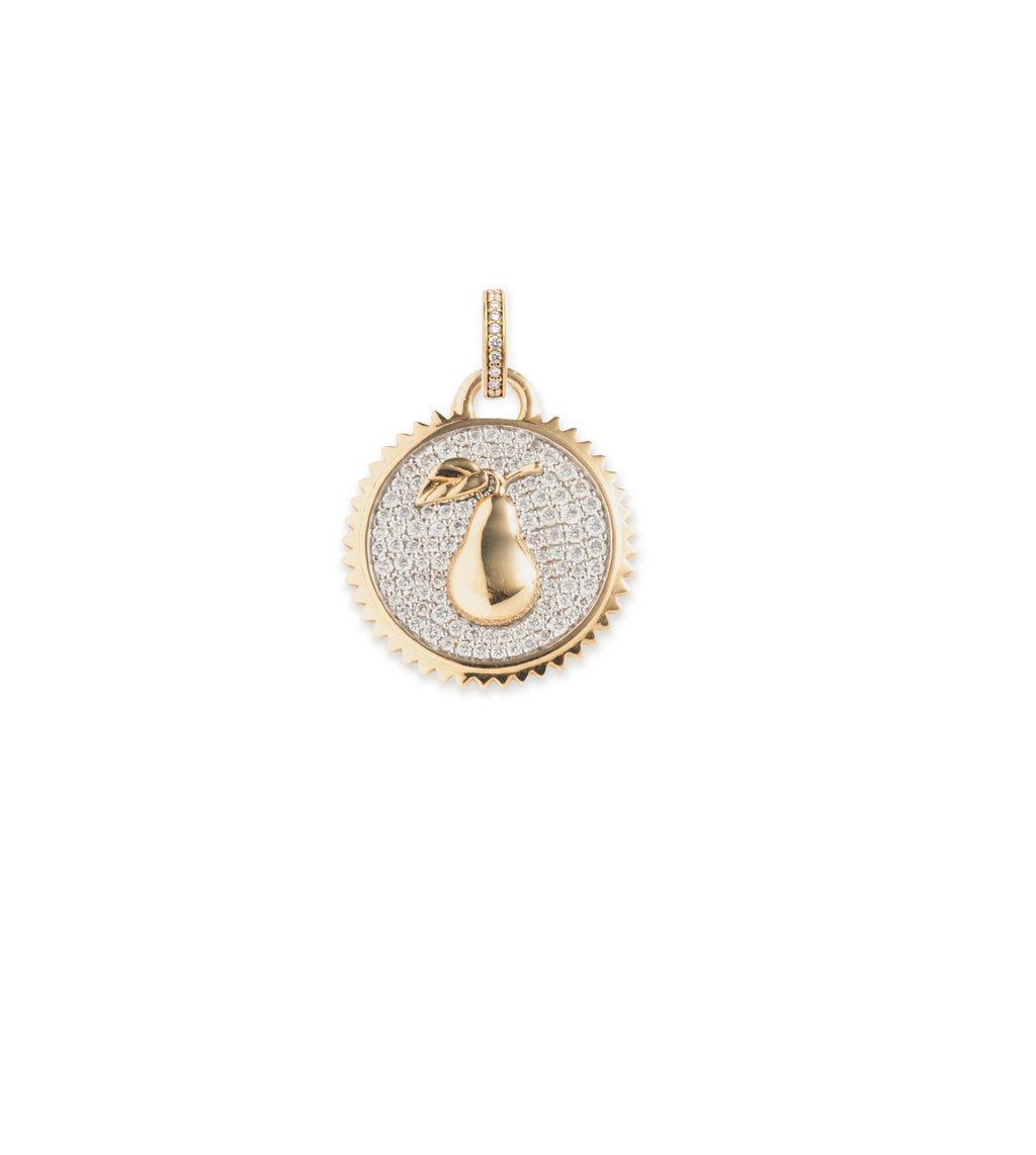 True Love Pear Baby Medallion : in Yellow Gold with Pave Diamonds and an Annex Link view 2