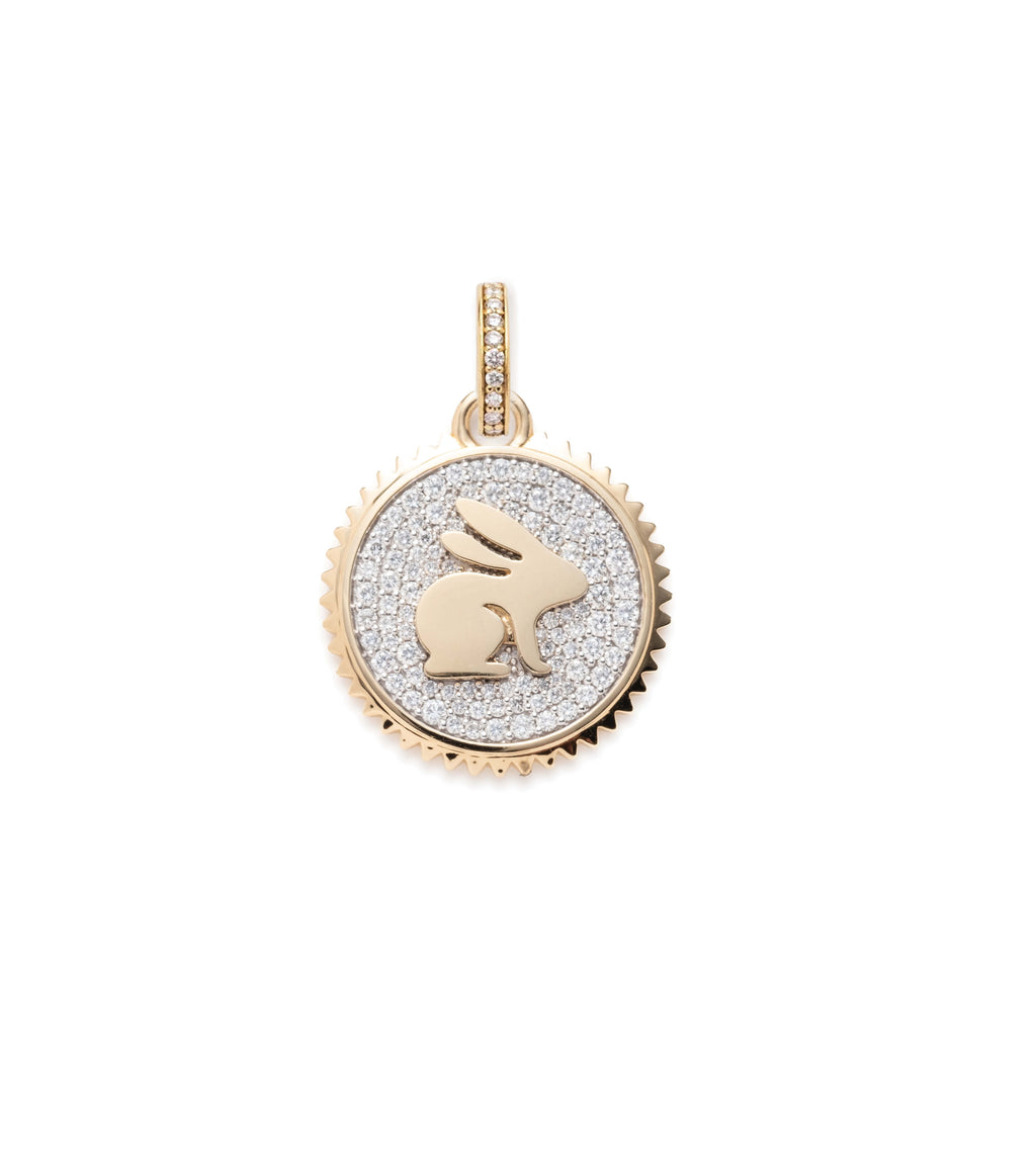 True Love Bunny Medium Medallion : in Yellow Gold with Pave Diamonds and an Annex Link view 2