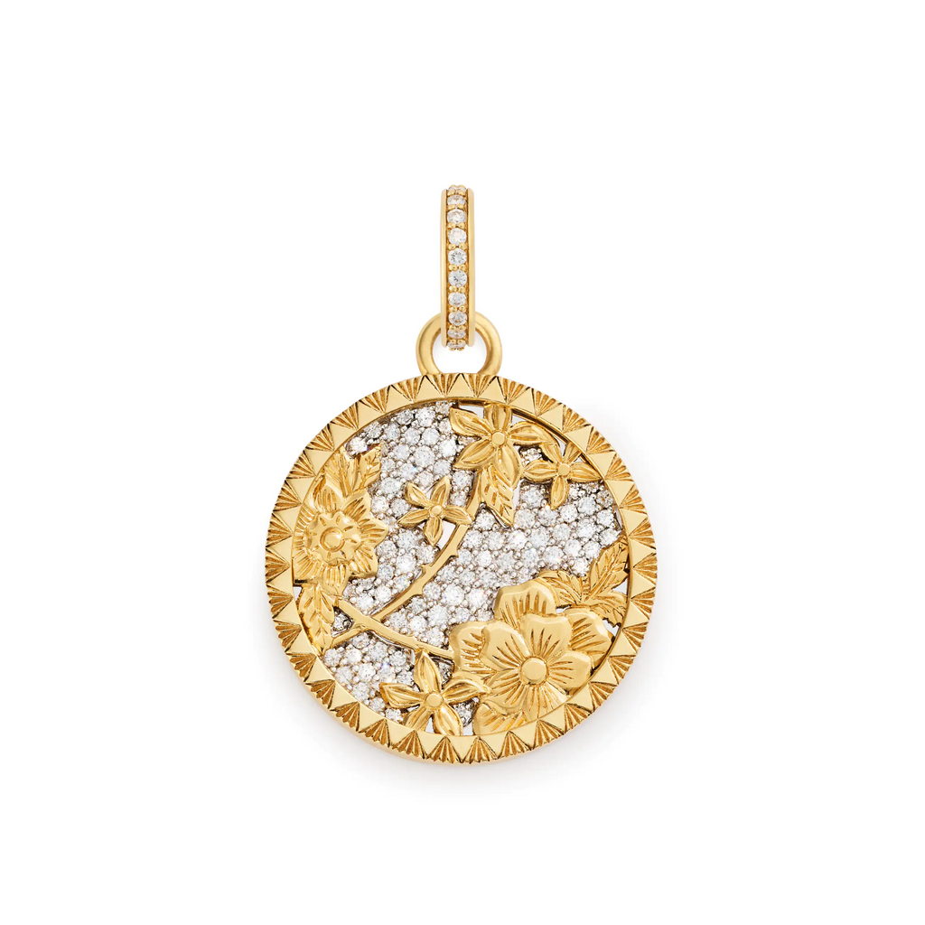 18K Yellow Gold Resilience | Blossoms Pavé Floral Screen Medium Medallion | Diamonds, 18K Yellow Gold – FoundRae view 3