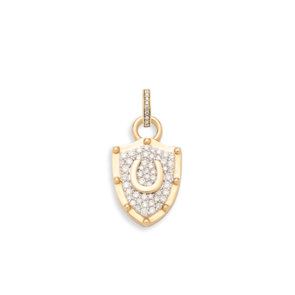 18K Yellow Gold Horseshoe Crest Miniature Pendant : in Yellow Gold with Pave Diamonds and an Annex Link – FoundRae view 3