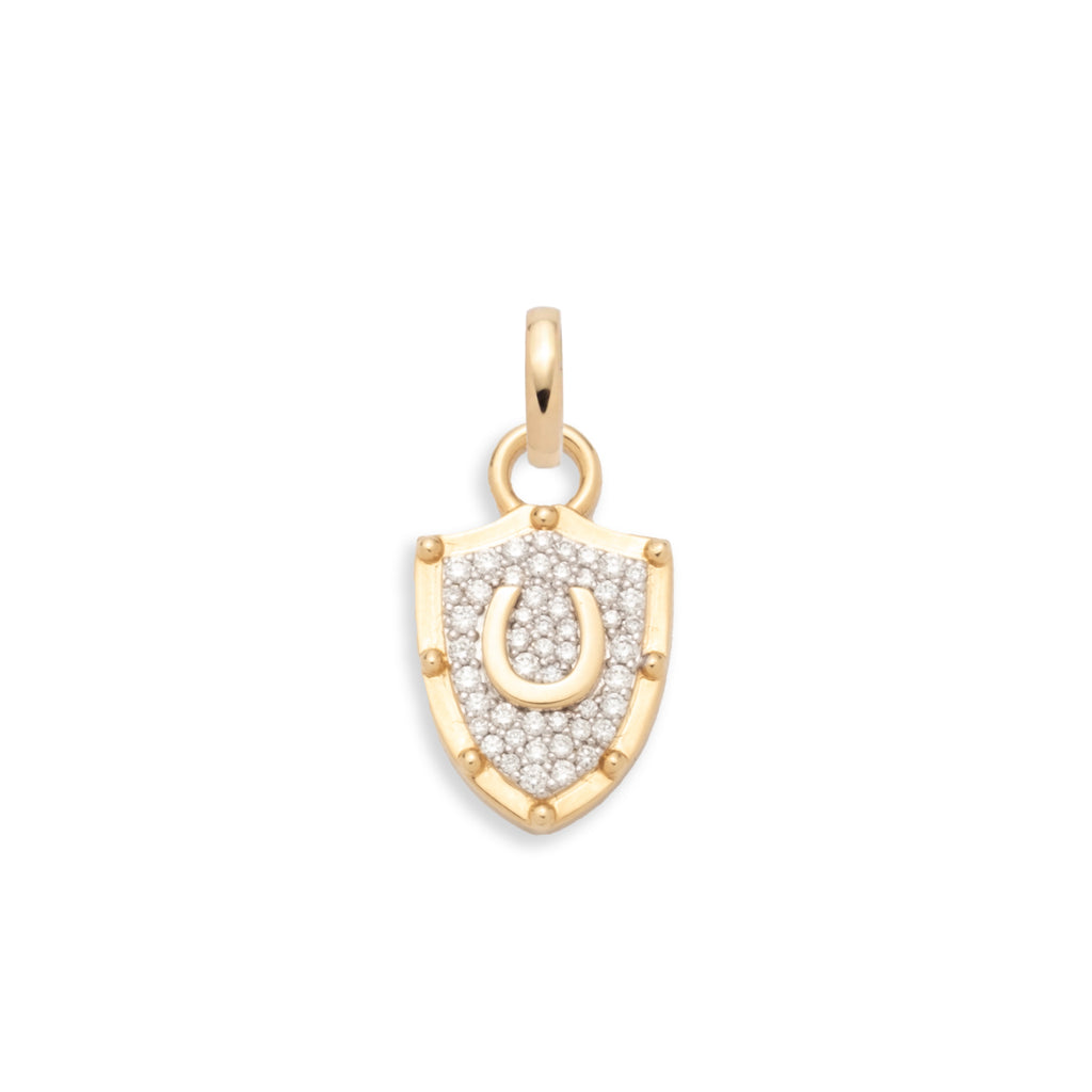 Horseshoe Crest Miniature Pendant : in Yellow Gold with Pave Diamonds and an Annex Link view 1