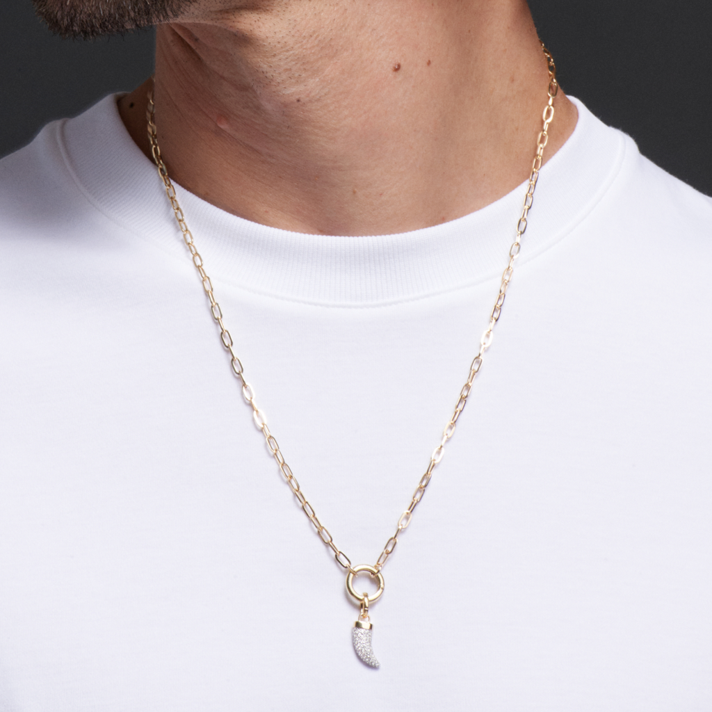 18K Mixed Gold Snow Pavé Diamond La Loba Claw Pendant : in Mixed Gold with an Annex Link – FoundRae view 3