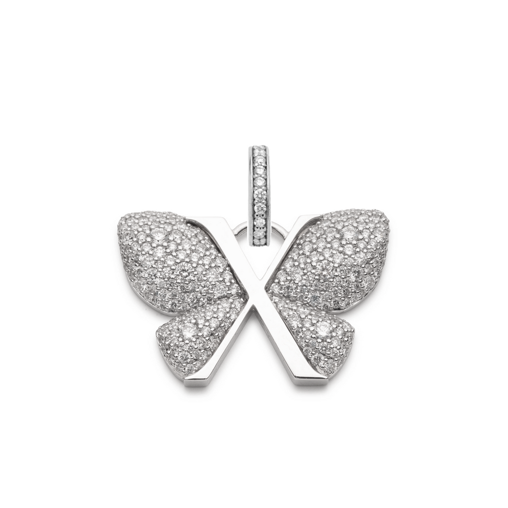 18K White Gold Snow Pavé Diamond Butterfly Pendant : in White Gold with an Annex Link – FoundRae view 3