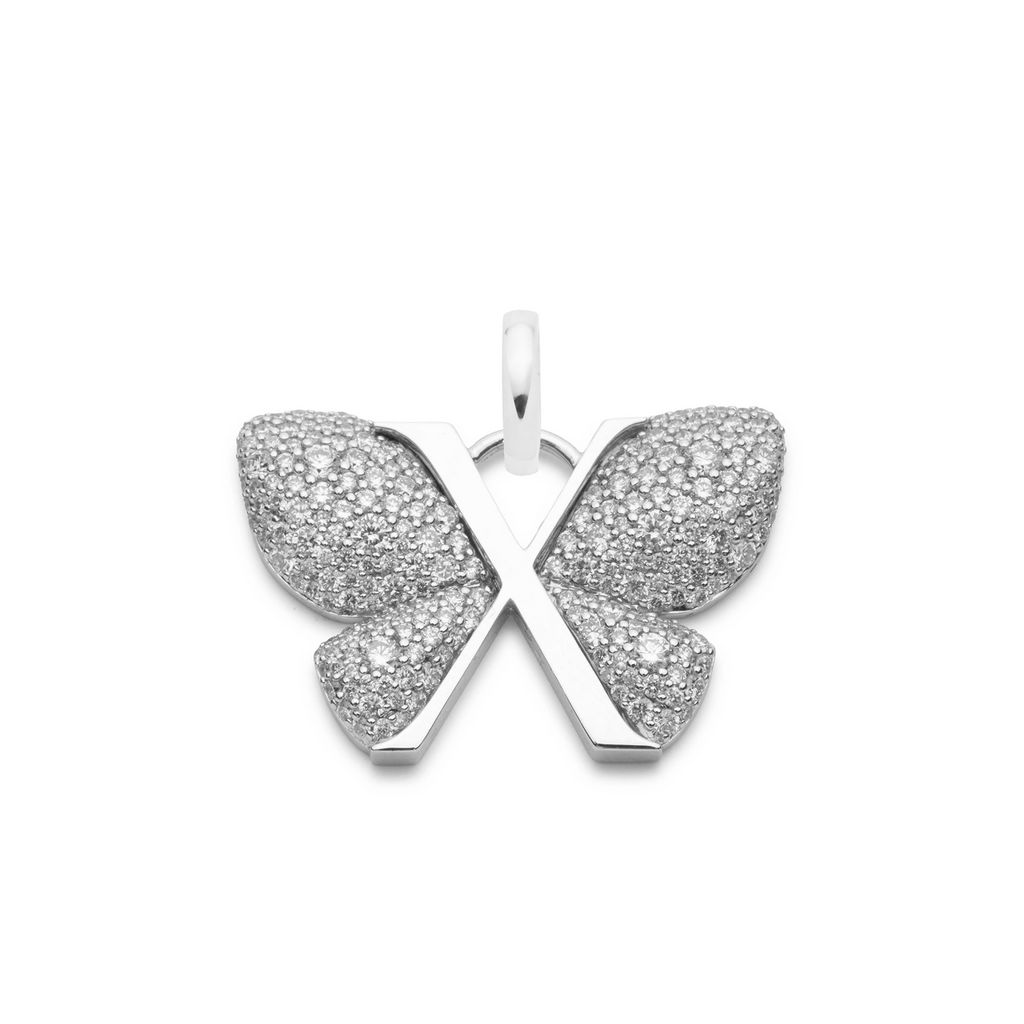Snow Pavé Diamond Butterfly Pendant : in White Gold with an Annex Link view 1