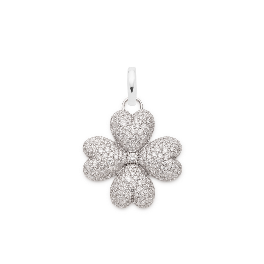 Snow Pavé Diamond Four Heart Clover Medium Pendant : in White Gold with an Annex Link view 1