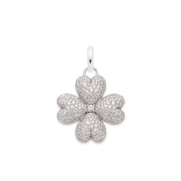 Snow Pavé Diamond Four Heart Clover Medium Pendant : in White Gold with an Annex Link