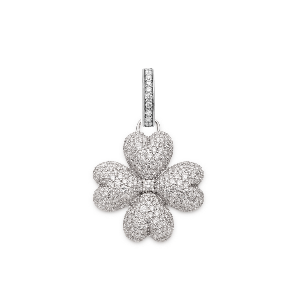18K White Gold Snow Pavé Diamond Four Heart Clover Medium Pendant : in White Gold with an Annex Link – FoundRae view 3