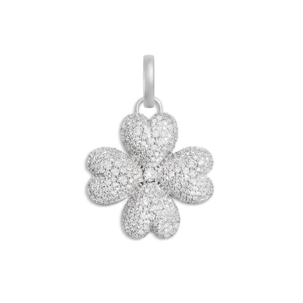 True Love | Snow Pavé Four Heart Clover Medium Pendant | Diamonds, 18K White Gold view 1
