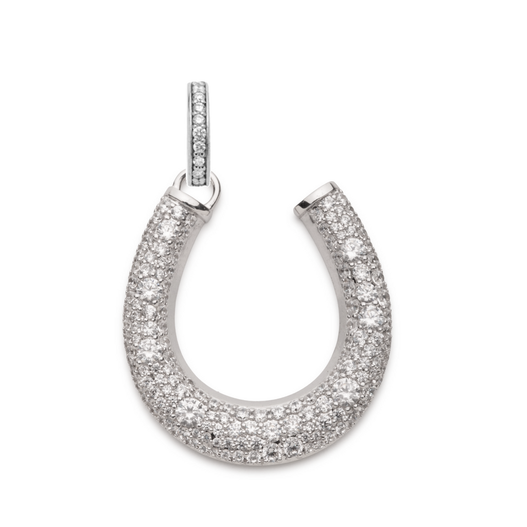 18K White Gold Snow Pavé Diamond Horseshoe Pendant : in White Gold with an Annex Link – FoundRae view 3