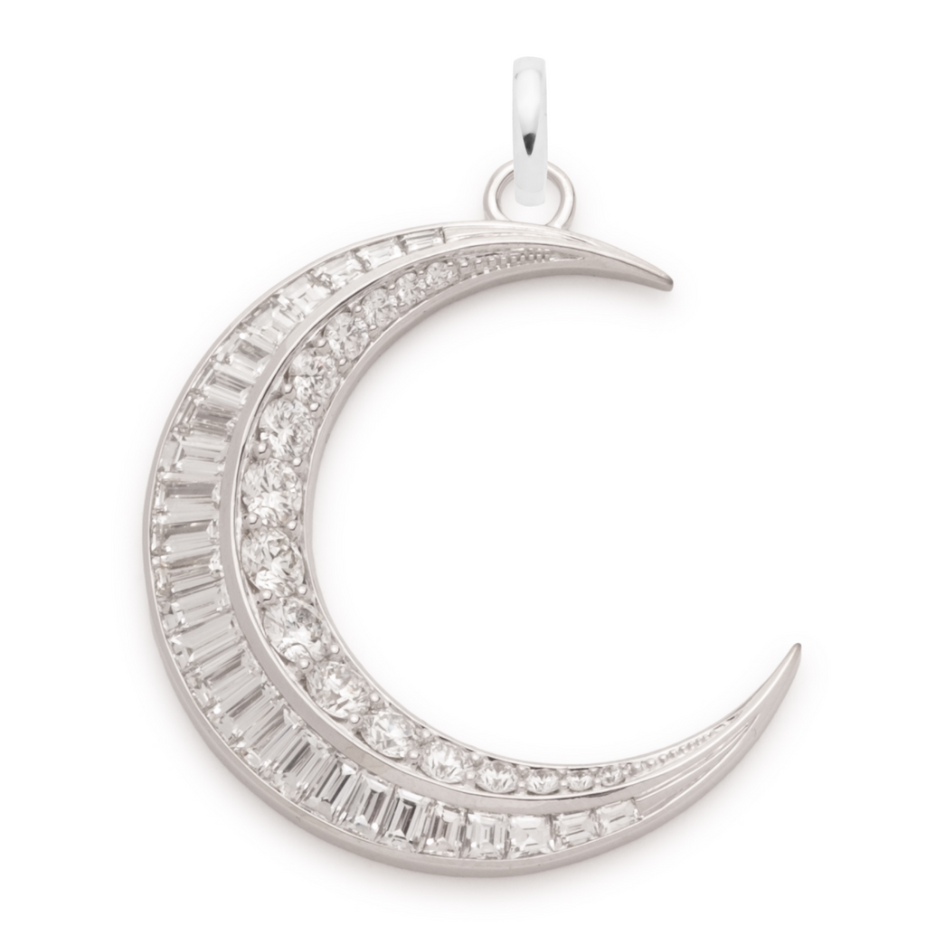 Diamond Crescent Oversized Pendant : in White Gold with an Annex Link view 1