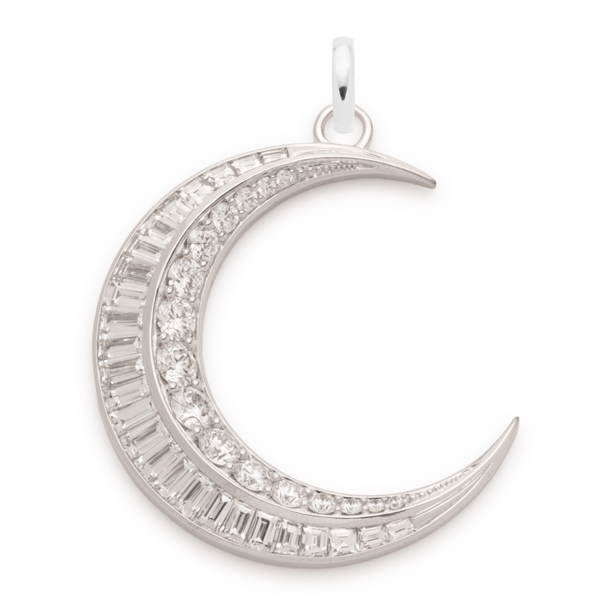 Diamond Crescent Oversized Pendant : in White Gold with an Annex Link