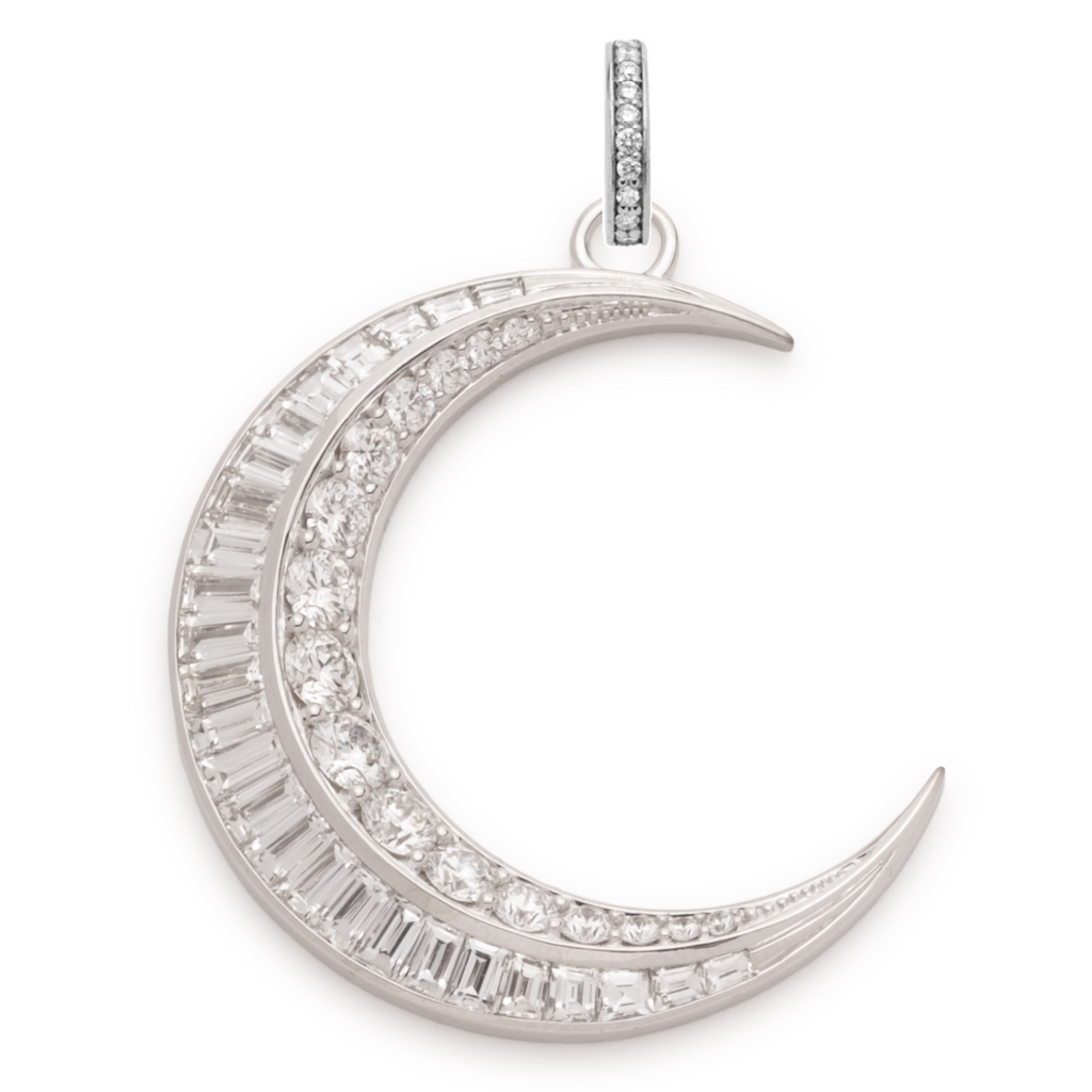 18K White Gold Diamond Crescent Oversized Pendant : in White Gold with an Annex Link – FoundRae view 4