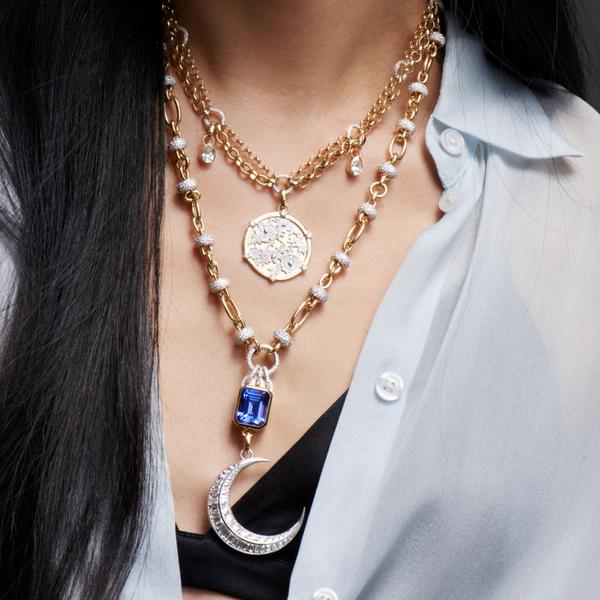 Diamond Crescent Oversized Pendant : in White Gold with an Annex Link