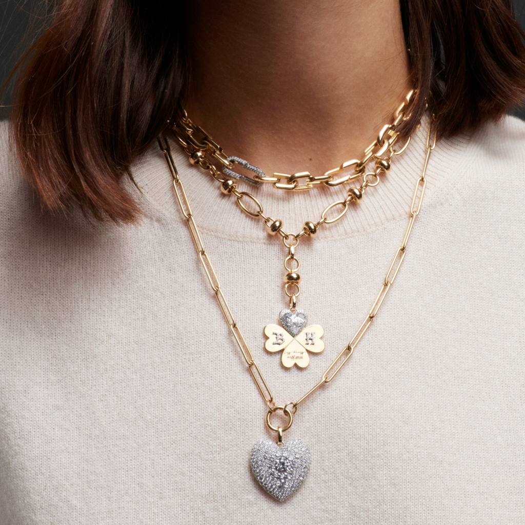 Snow Pavé Diamond Full Heart Medallion : in White Gold with an Annex Link view 2