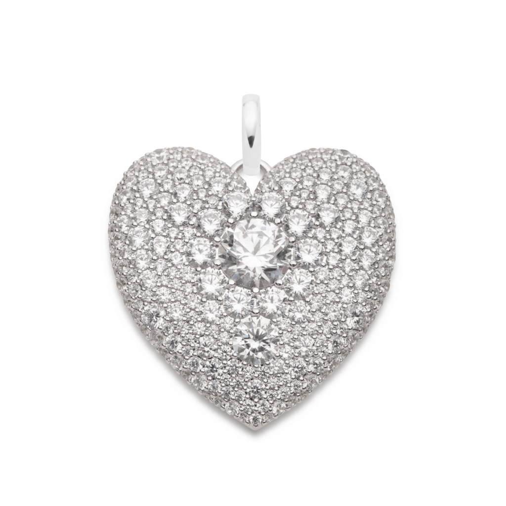 Snow Pavé Diamond Full Heart Medallion : in White Gold with an Annex Link view 1
