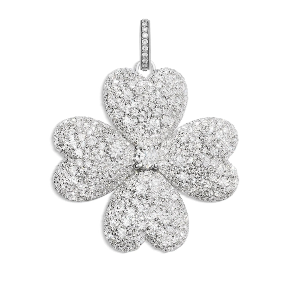 18K White Gold True Love | Snow Pavé Four Heart Clover Oversized Pendant | Diamonds, 18K White Gold – FoundRae view 3