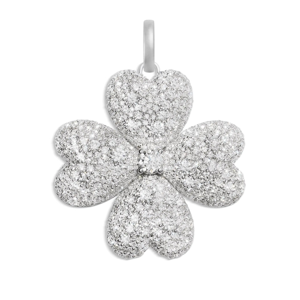 True Love | Snow Pavé Four Heart Clover Oversized Pendant | Diamonds, 18K White Gold view 1