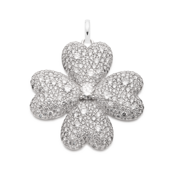 Snow Pavé Diamond Four Heart Clover Oversized Pendant : in White Gold with an Annex Link