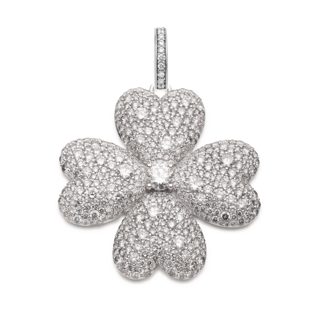18K White Gold Snow Pavé Diamond Four Heart Clover Oversized Pendant : in White Gold with an Annex Link – FoundRae view 3