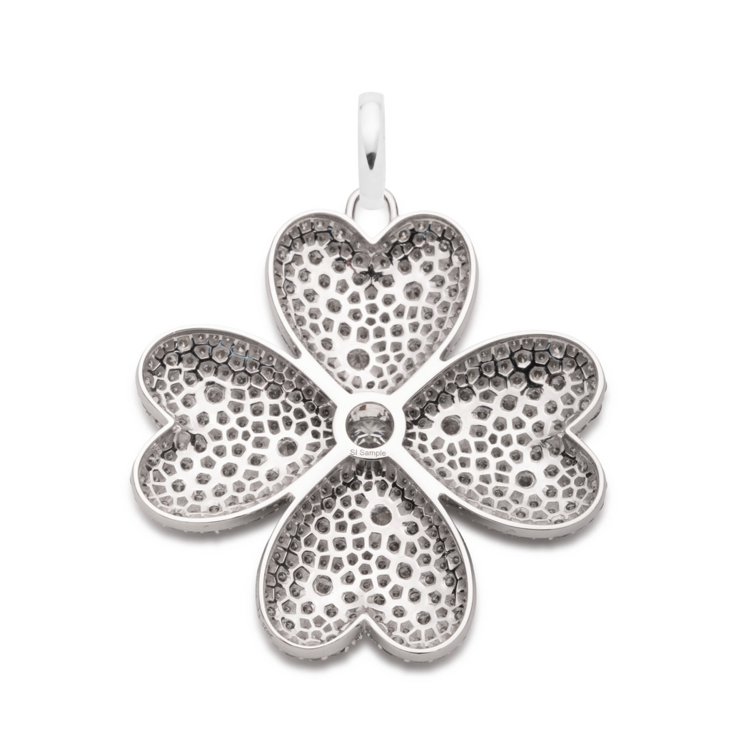 18K White Gold Snow Pavé Diamond Four Heart Clover Oversized Pendant : in White Gold with an Annex Link – FoundRae view 4