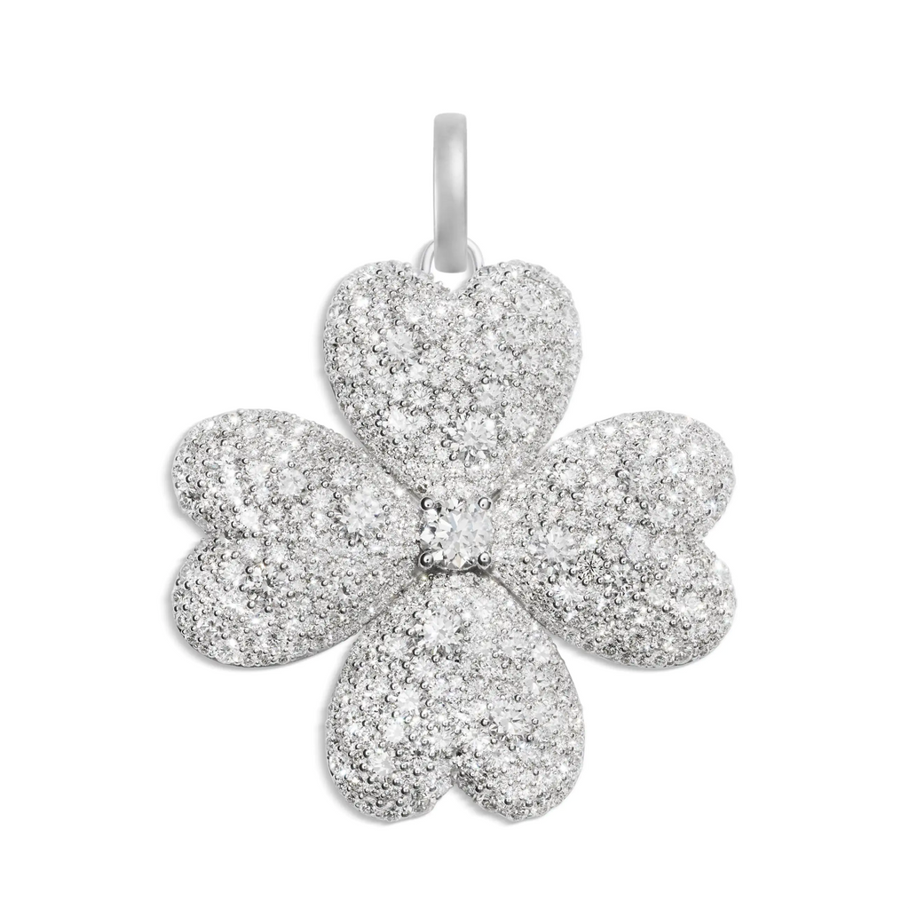 True Love | Snow Pavé Four Heart Clover Oversized Pendant | Diamonds, 18K White Gold view 1