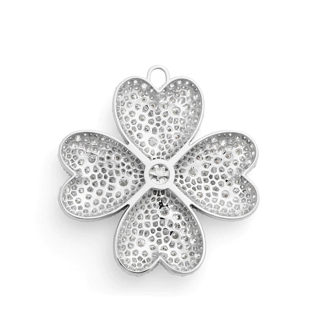 18K White Gold True Love | Snow Pavé Four Heart Clover Oversized Pendant | Diamonds, 18K White Gold – FoundRae view 4
