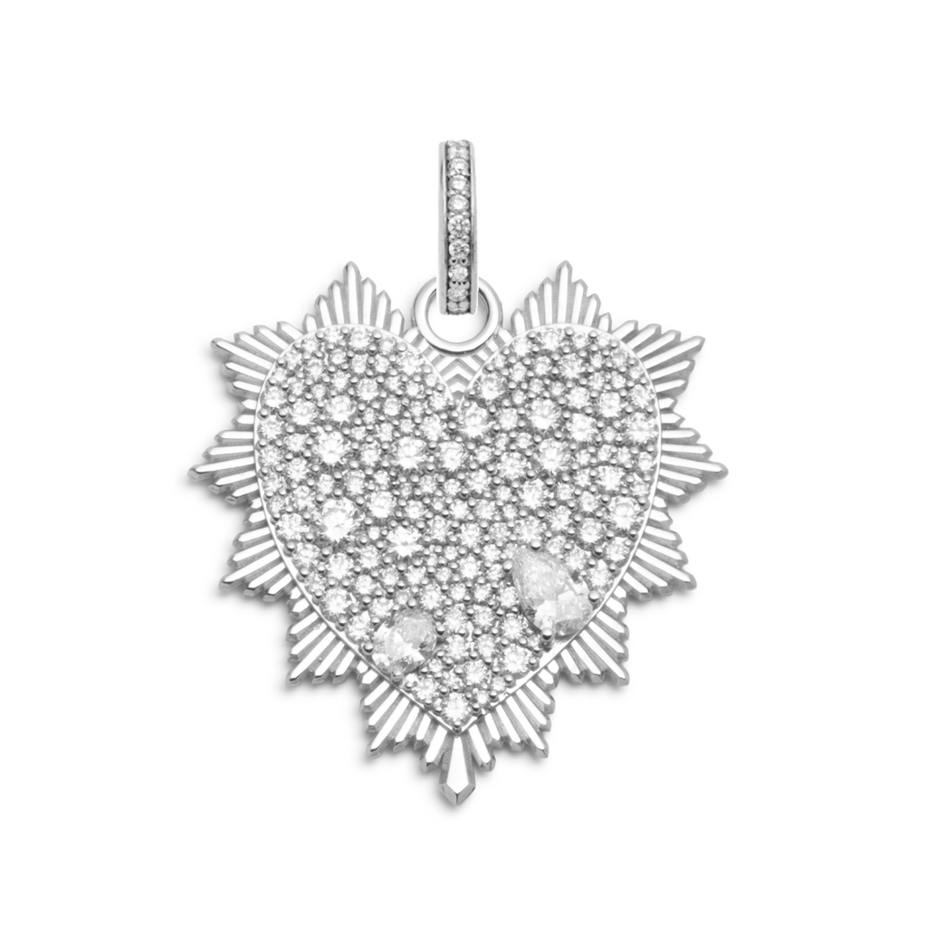 18K White Gold Snow Pavé Diamond Heart Love Token Medallion : in White Gold with an Annex Link – FoundRae view 3