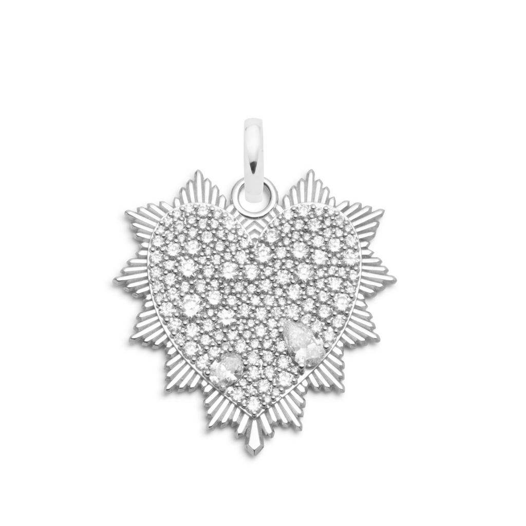 Snow Pavé Diamond Heart Love Token Medallion : in White Gold with an Annex Link view 1