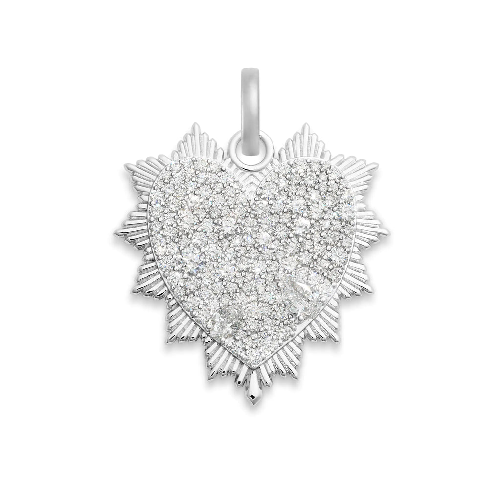 True Love | Snow Pavé Heart Love Token Oversized Medallion | Diamonds, 18K White Gold view 1