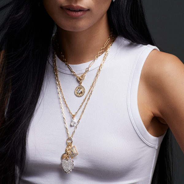 Snow Pavé Diamond Heart Love Token Medallion : in White Gold with an Annex Link