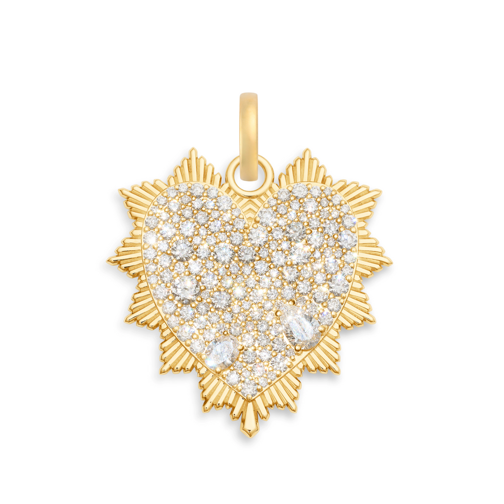 18K Mixed Gold True Love | Snow Pavé Heart Love Token Oversized Medallion | Diamonds, Mixed Gold – FoundRae view 1