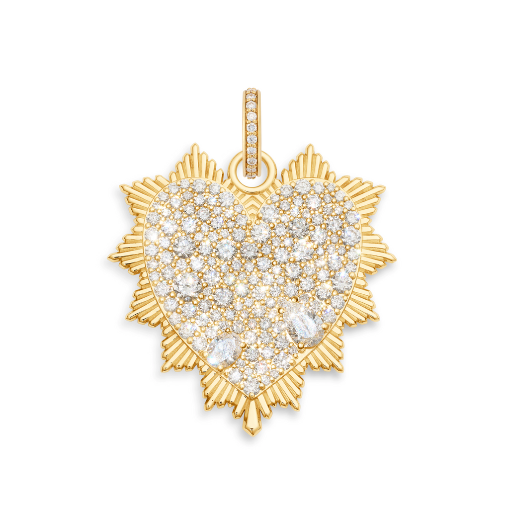 18K Mixed Gold True Love | Snow Pavé Heart Love Token Oversized Medallion | Diamonds, Mixed Gold – FoundRae view 3