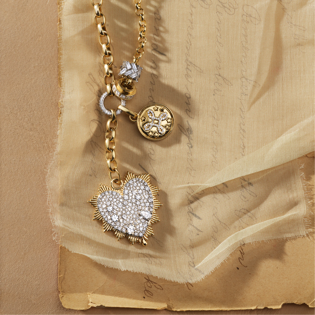 18K Mixed Gold True Love | Snow Pavé Heart Love Token and 'Love Knot' Heavy Mixed Belcher Extension Necklace | Diamonds, 18K Mixed Gold – FoundRae view 4