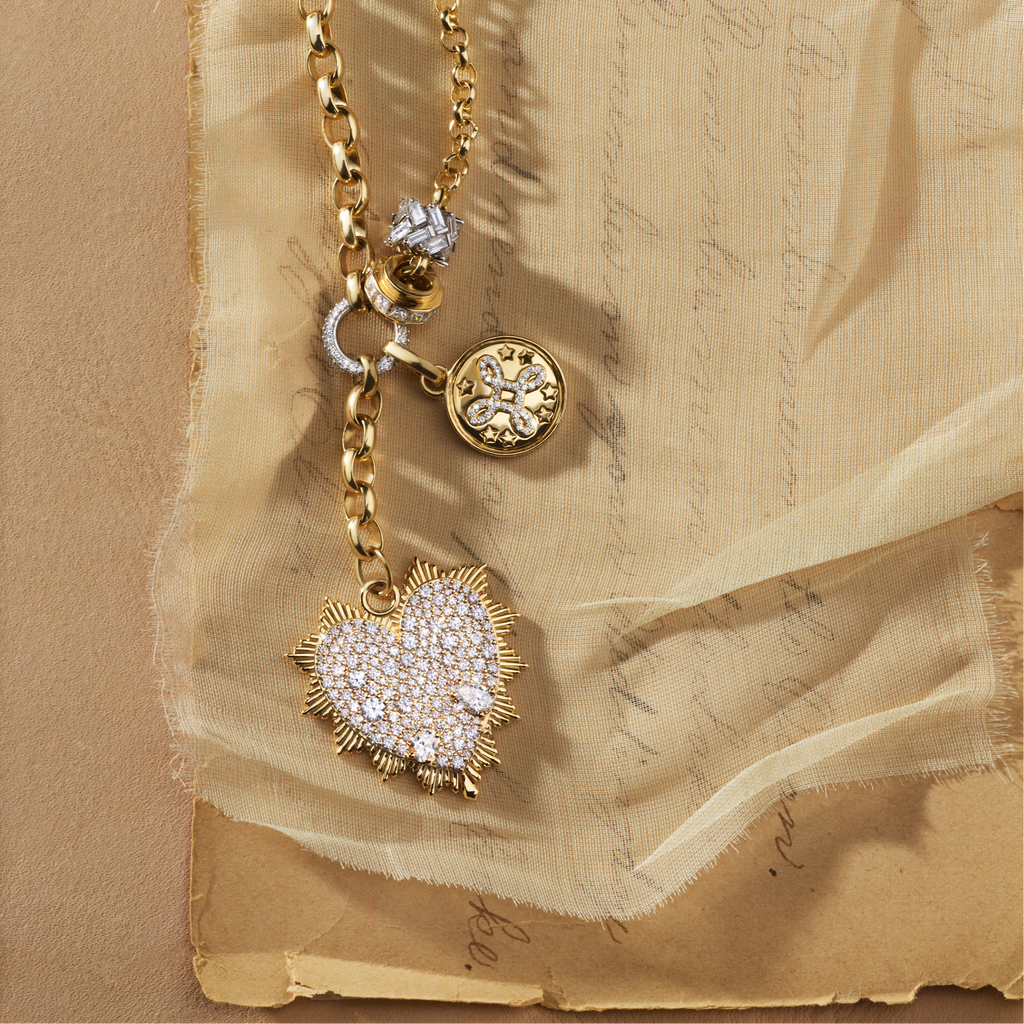 18K Mixed Gold True Love | Snow Pavé Heart Love Token Oversized Medallion | Diamonds, Mixed Gold – FoundRae view 2