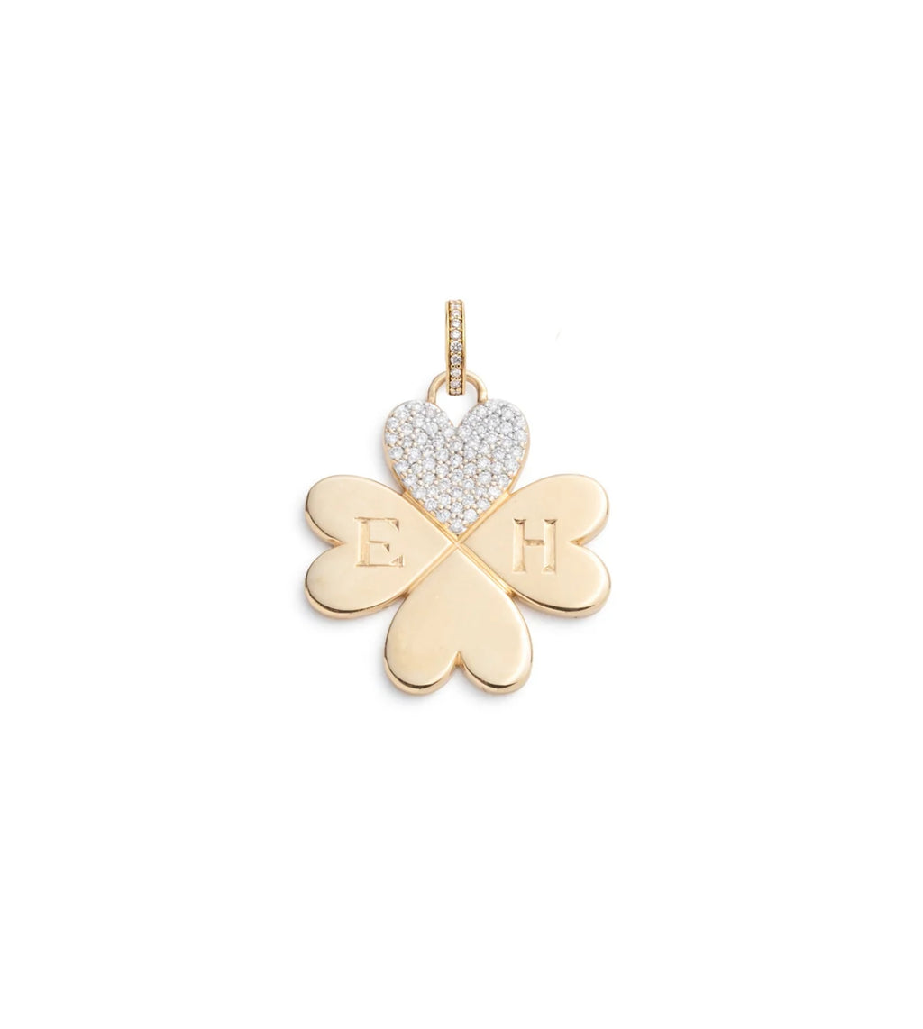 18K Yellow Gold Pave Diamond Engravable Four Heart Clover : Medium Medallion with Annex Link – FoundRae