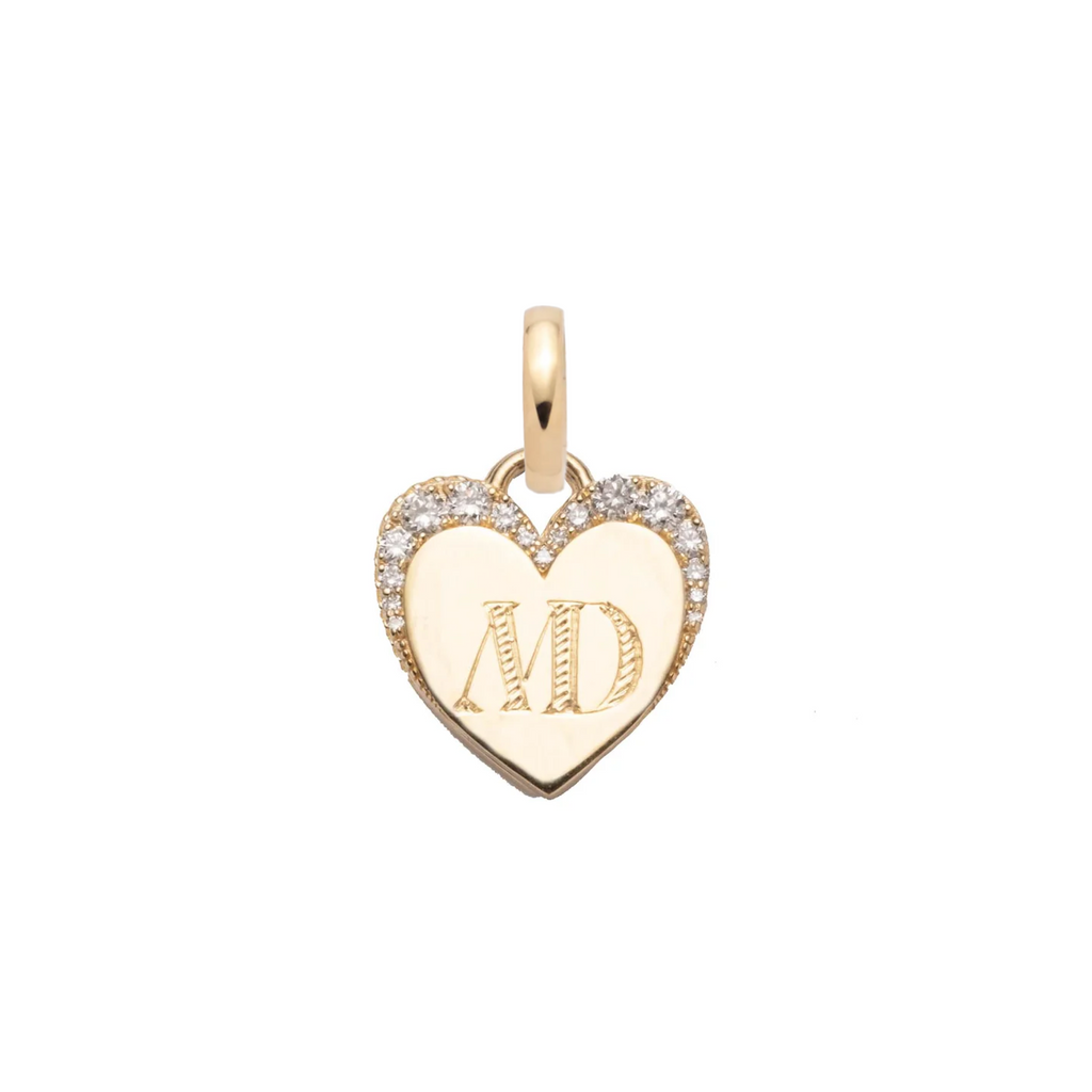 Pave Diamond Engravable Heart Miniature Medallion : in Yellow Gold with an Annex Link view 1