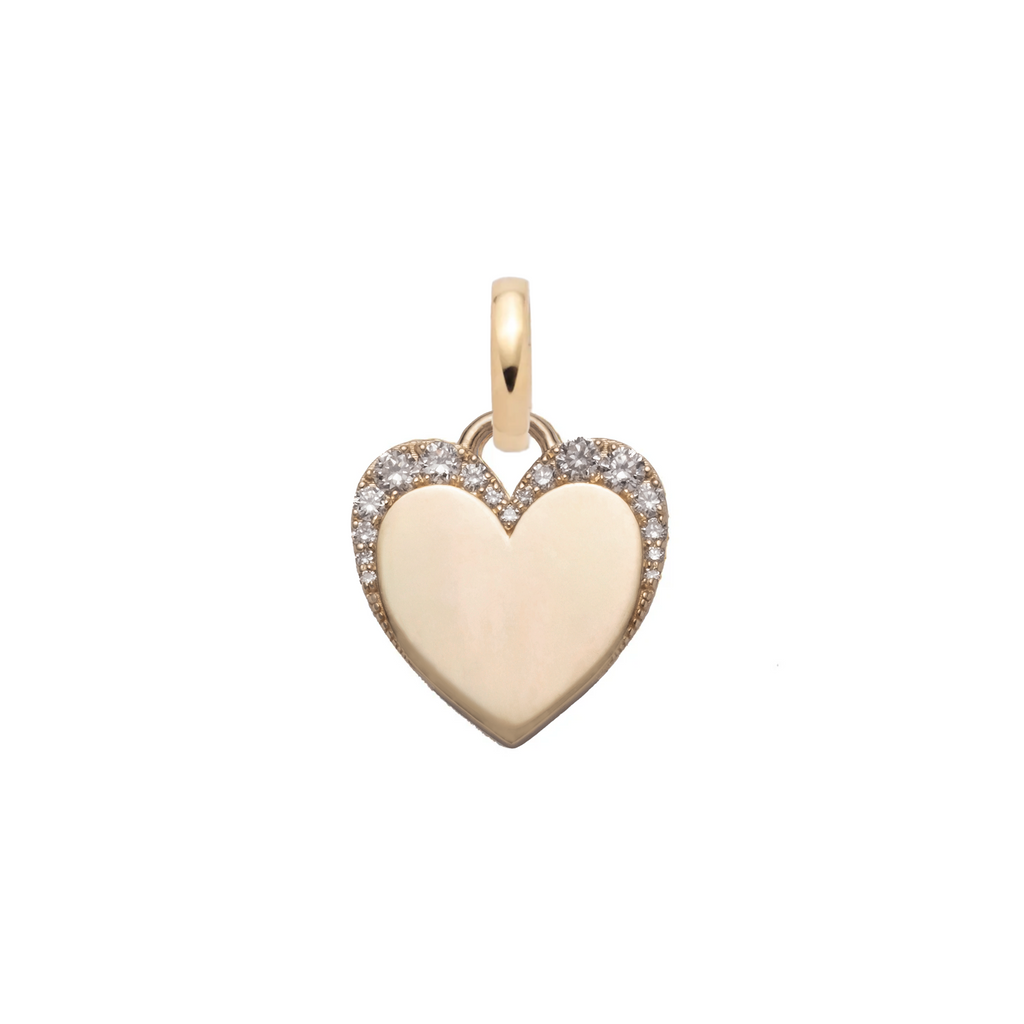 Pave Diamond Engravable Heart Baby Medallion : in Yellow Gold with an Annex Link view 1