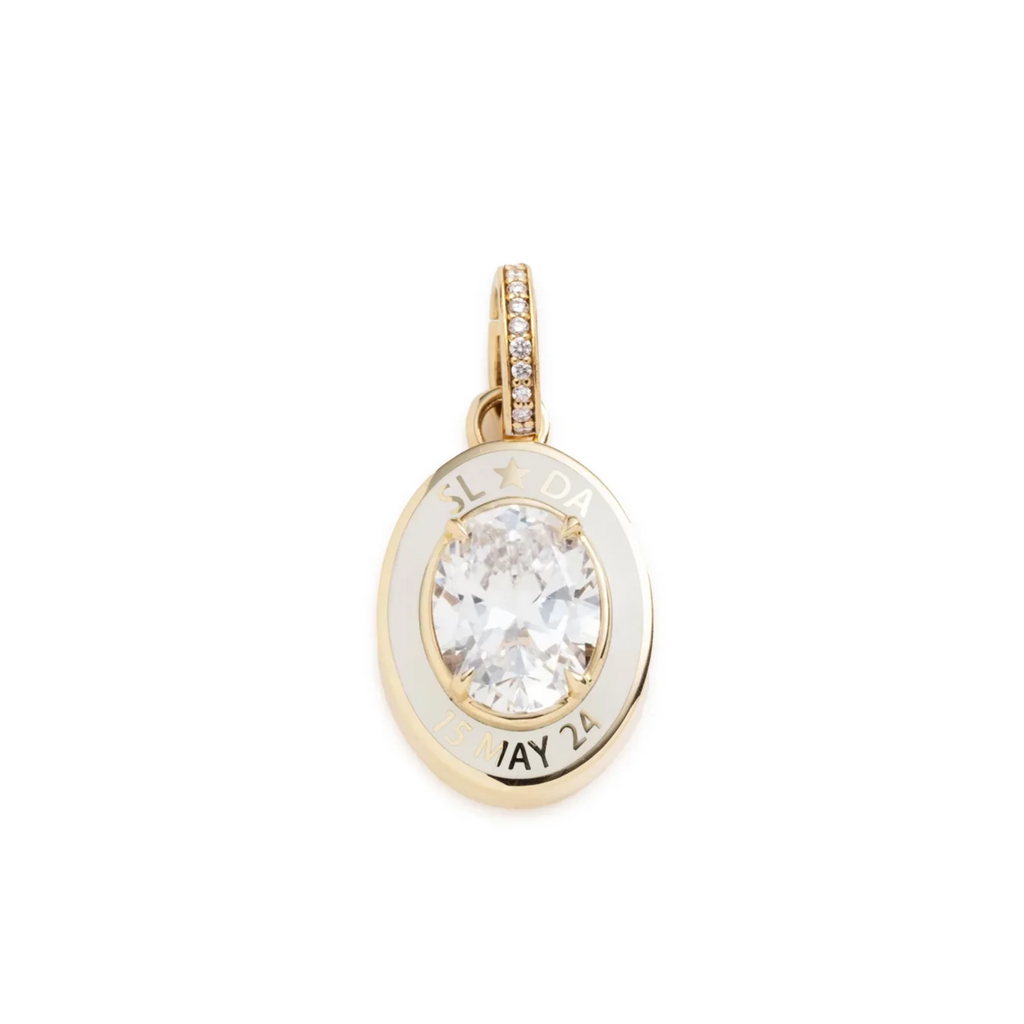 18K Yellow Gold True Love Cigar Band Pendant : in Yellow Gold and Cream Ceramic with Diamond and an Annex Link – FoundRae view 3
